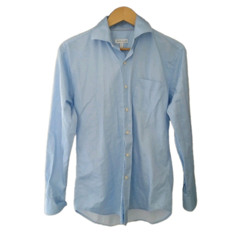 Peter Millar Button Up Shirt Size Medium Blue Geo Work Preppy Golf Cotton
